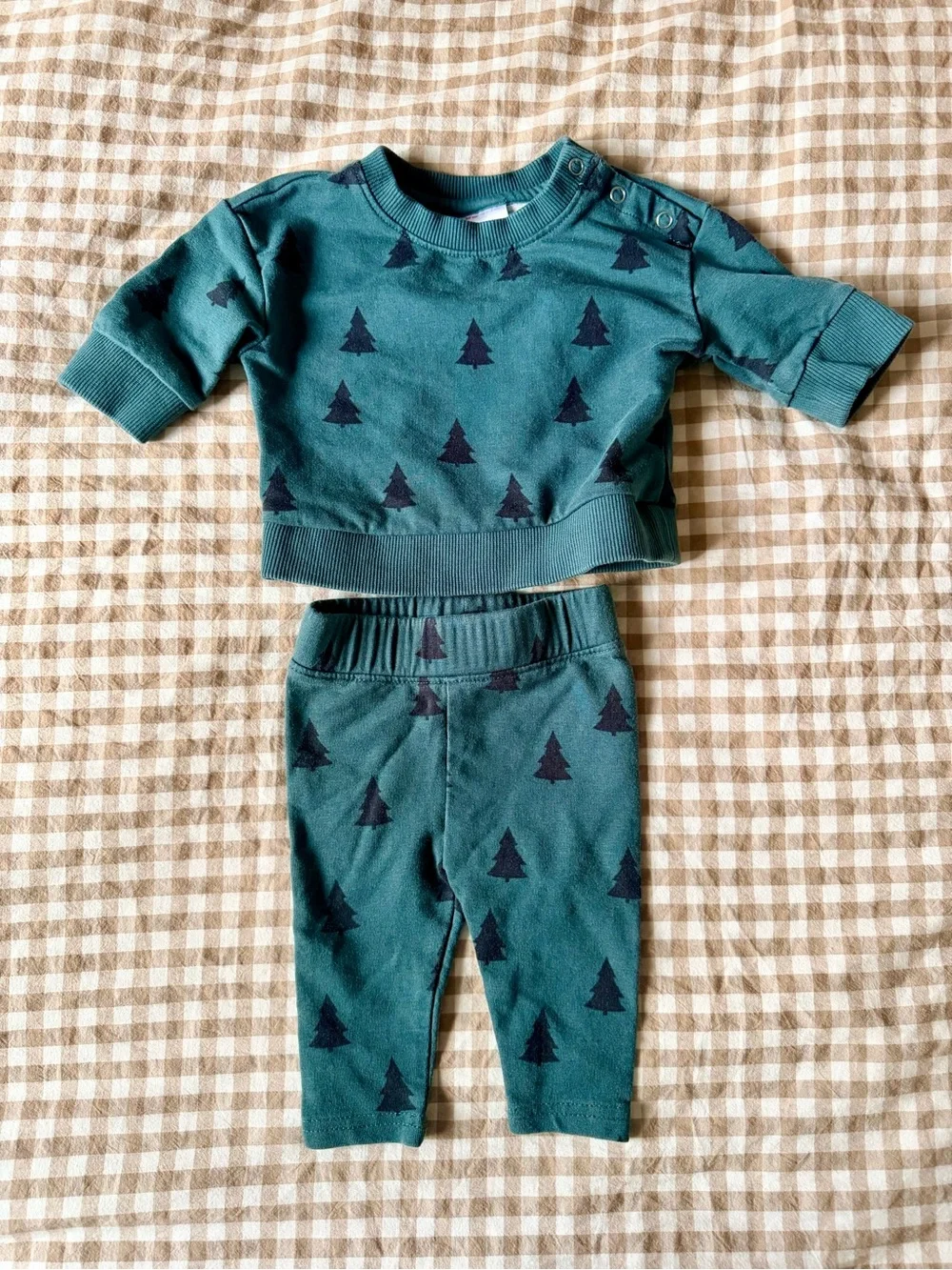 Hanna Andersson Green Set with Dark Tree Print